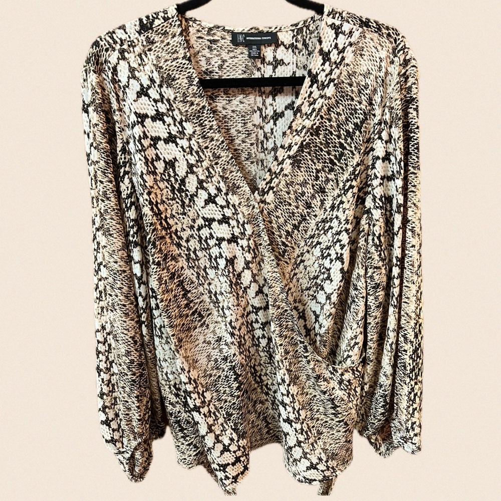 INC- Snake Print Faux Wrap Top- XXL